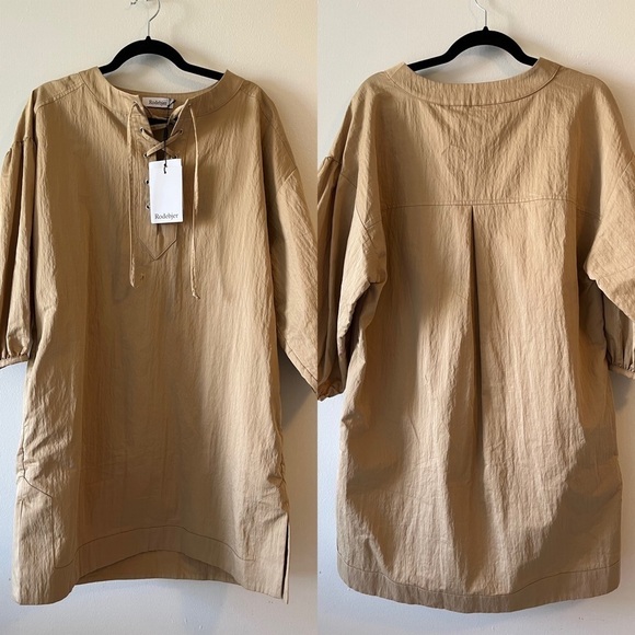 Rodebjer Sinim Crinkle Camel 100% Italian Cotton Tunic Dress Size Small NWT Fall - Picture 7 of 15